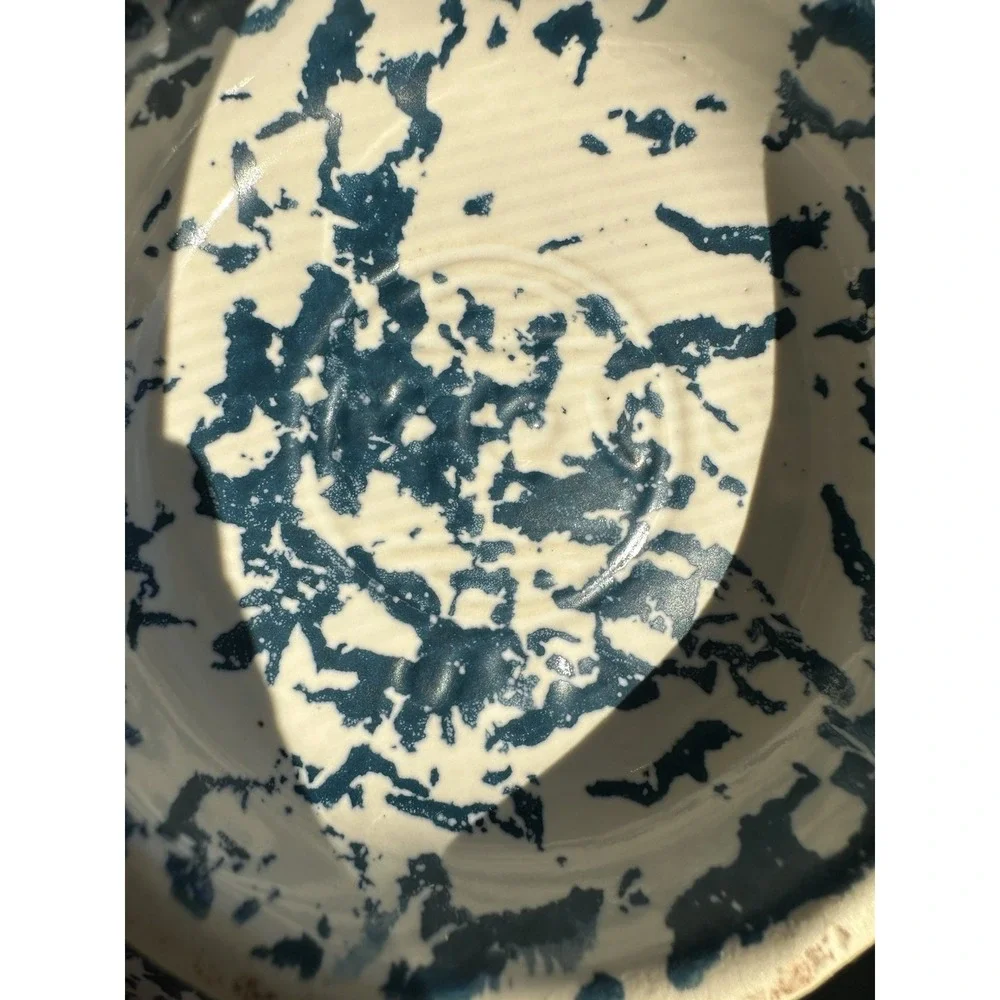 Vtg McCoy Blue Country Spongeware‎ Stoneware Pottery Small Pitcher And Bowl Set